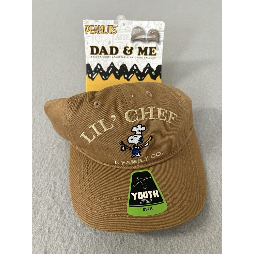 Peanuts Hat Cap Strap Back Youth OSFM Brown‎ Snoopy Lil Chef Embroidered Dad Me